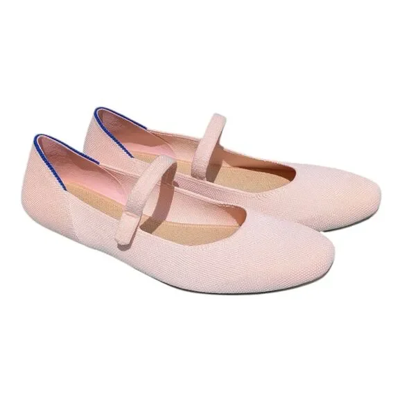 Rothy's The Square Mary Jane Flats Women's 9 Bubbly Pink Knit Washable Eco - Picture 1 of 9